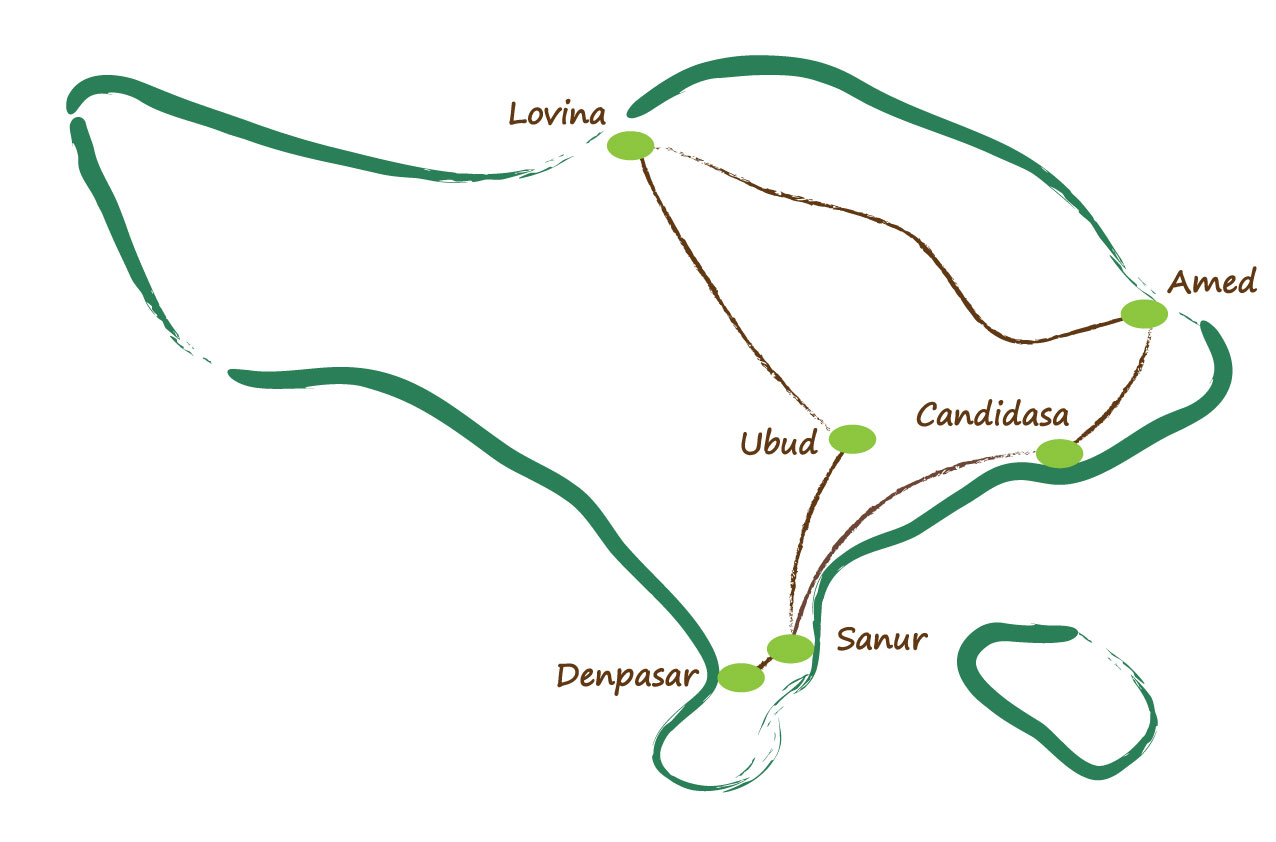 carte circuit privé  découverte de bali